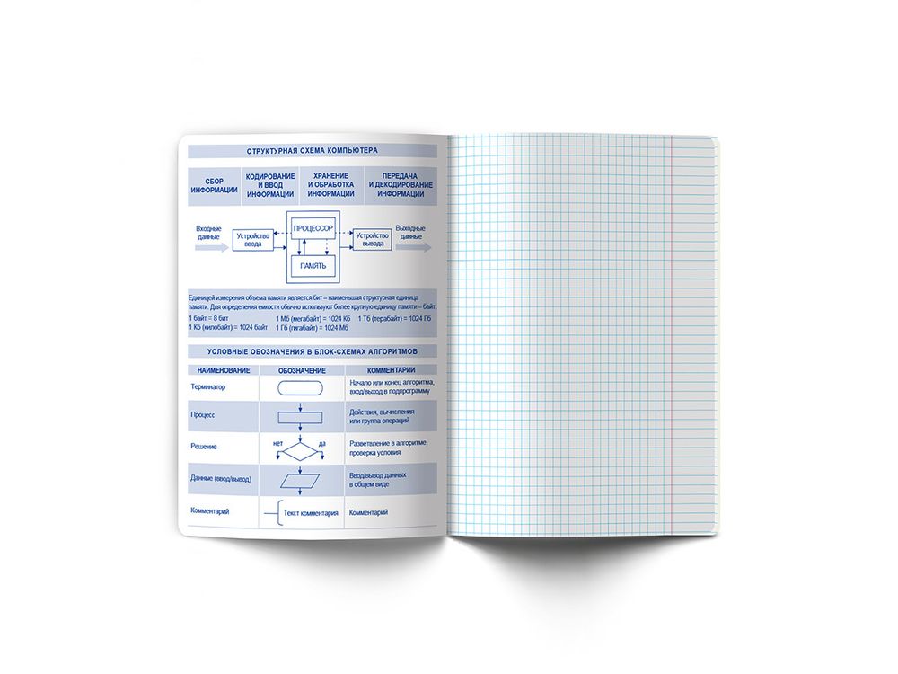 Тетрадь со справочным материалом Знания в действии, A5+ 48 л. на скобе 60 г/м², белизна 90%, 10 шт, клетка, 00837 Информатика, Светоч 48Т2