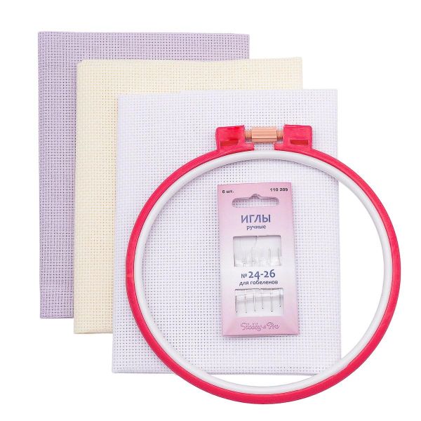Базовый набор для вышивания: канва 50х50 см (белый/кремовый/сиреневый) + пяльцы и иглы, 624010-14C/T Bestex