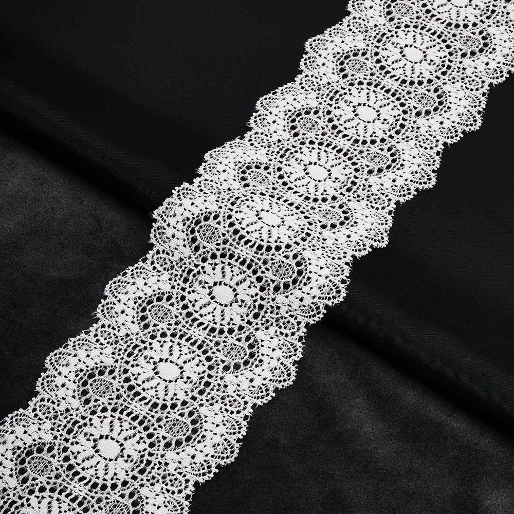 Кружево эластичное (стрейч) 80 мм / 13.72 метра, белый, 3AR3777