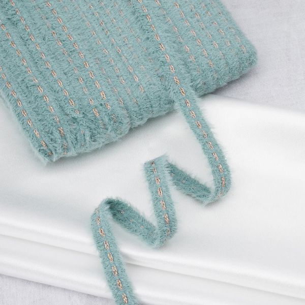 Тесьма отделочная твидовая 20 мм / 82.29 метра, пушистая с люрексом, голубой, 3Al287