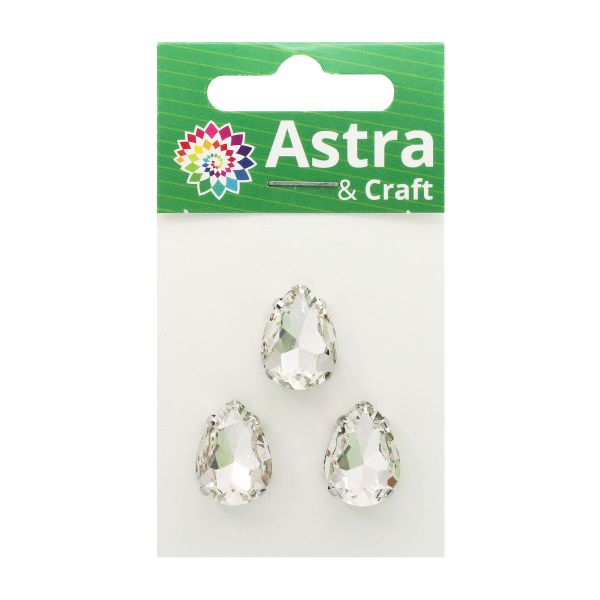 Хрустальные стразы в цапах формы капля, белый 13х18 мм, 3 шт., АЦ001НН1318