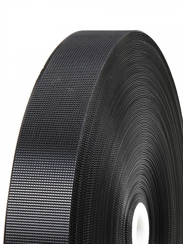 Лента контактная липучка (велкро) пришивная 38 мм / 50 метров, пластиковая, поперечный крючок, черный, КРЮЧОК, качество 