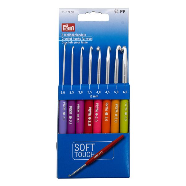 Набор крючков для вязания, c мягкой ручкой, 8 шт, Prym
