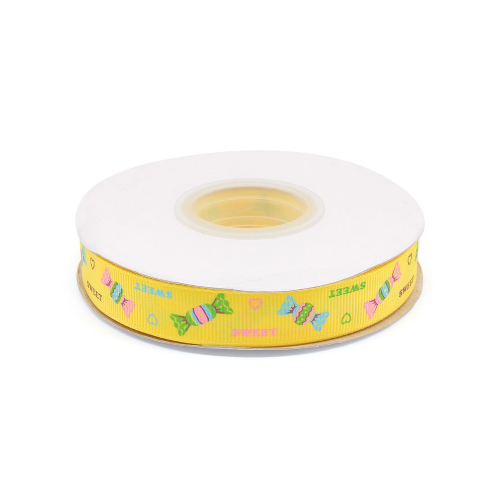 Лента репсовая (в рубчик) PREMIUM Конфетки, 16 мм, 22,5м (A5-052 желтый)