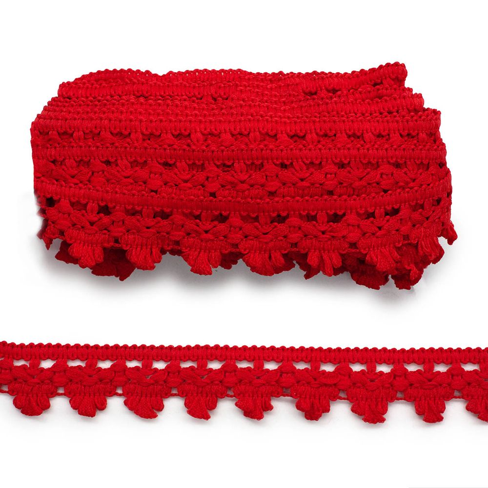 Тесьма отделочная вязаная 32 мм, 10 м, красный