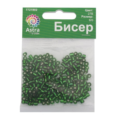 Бисер Astra&Craft 6/0 (4.1 мм), 150 г (10х15 г), цв. 27В зеленый/прозр.серебрист.центр