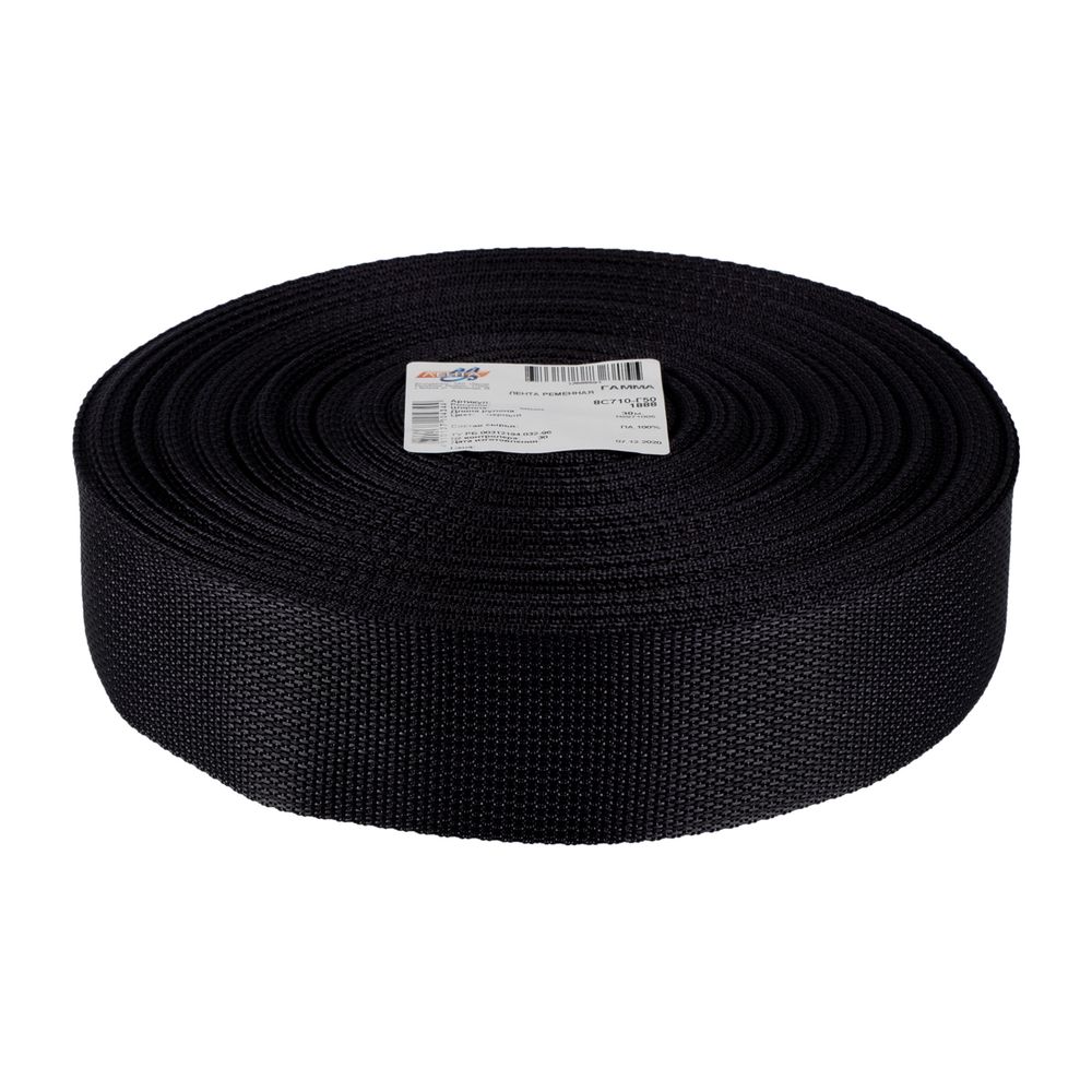 Стропа (ременная лента) 50 мм / 30 метров, толщ. 1.11 мм, [40.15 г/пог.м], 100% п/а, 00 черный, Gamma 8с710
