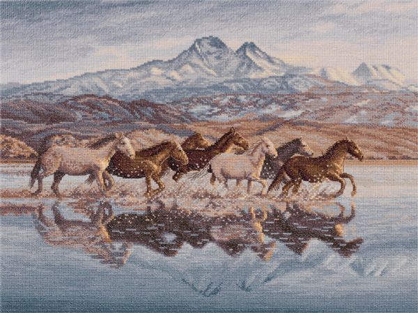 Набор для вышивания нитками Panna, Золотая серия, Бегущие по волнам, 38х30.5 см