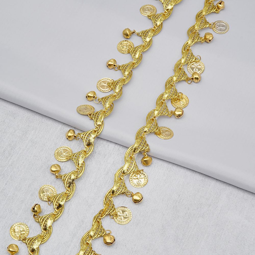 Тесьма отделочная металлизированная с монистами и бубенчиками 35.0 мм / 9.14 метра, золото