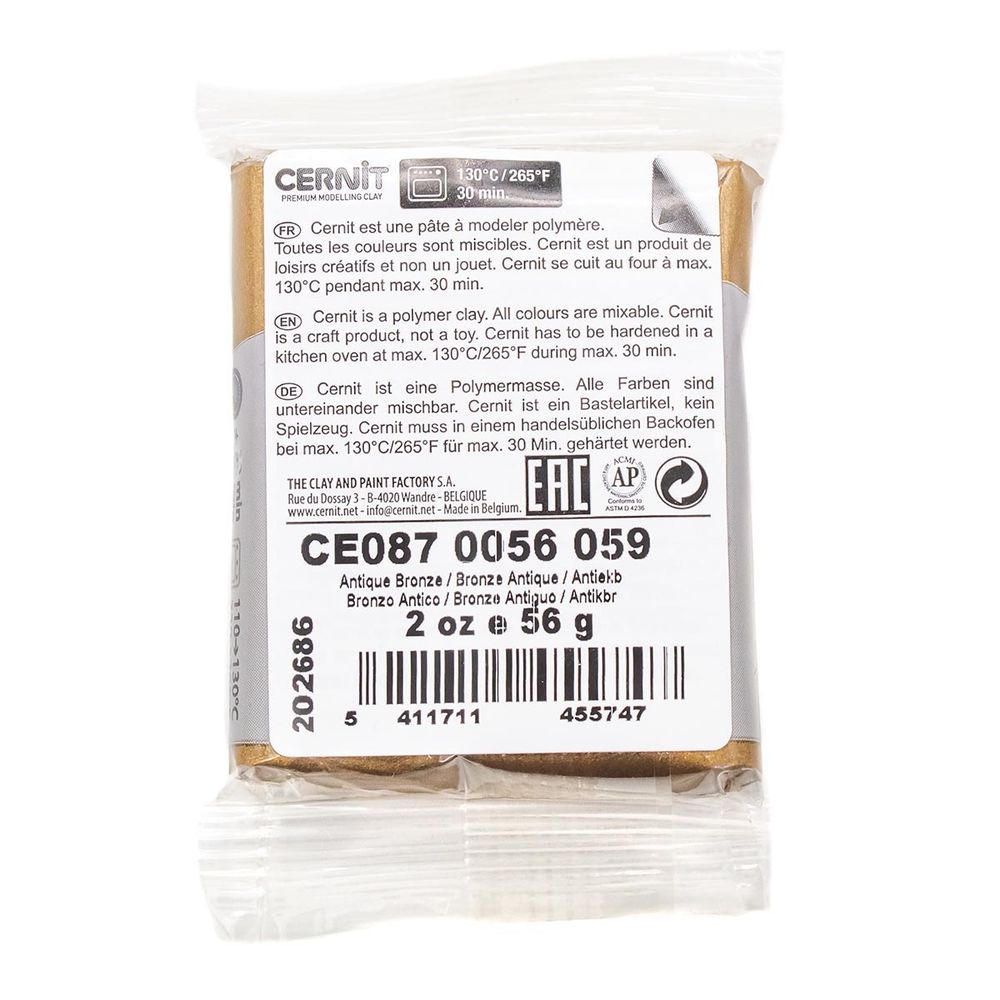 Полимерная глина Cernit Metallic запекаемая, имитация металла 56 гр, 059 античная бронза
