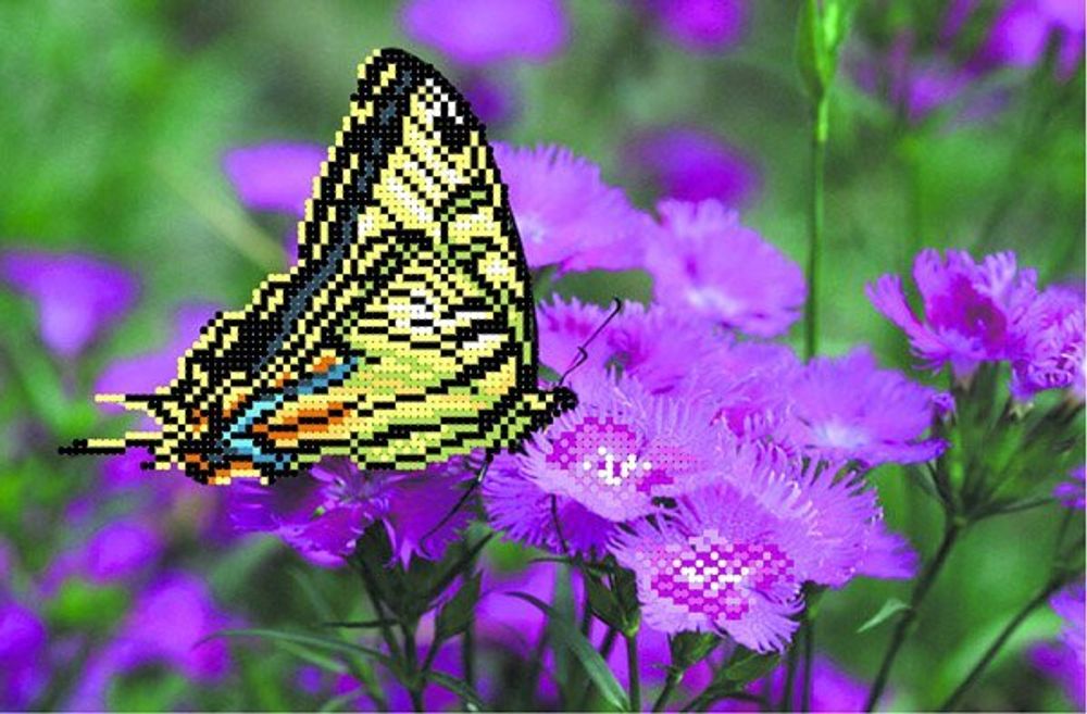 Рисунок на шелке Матренин Посад 28х34 - 4000 Бабочка на лиловых цветах