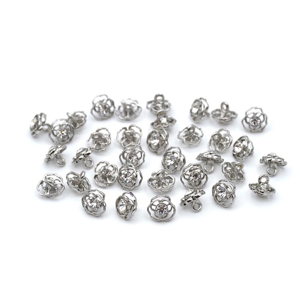 Пуговицы на ножке 16L (10мм) со стразом, металл (S серебро (никель)), 36 шт, ME 625