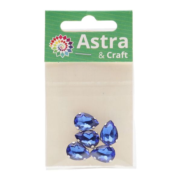 Хрустальные стразы в цапах формы капля, сапфир 10х14 мм, 5 шт., АЦ010НН1014