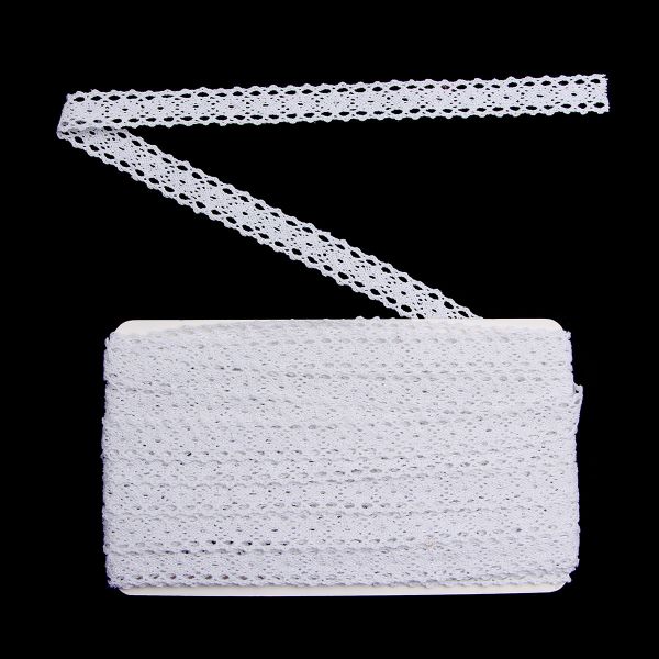 Кружево вязаное (тесьма) хлопковое 15 мм / 9.14 метров, белоснежный