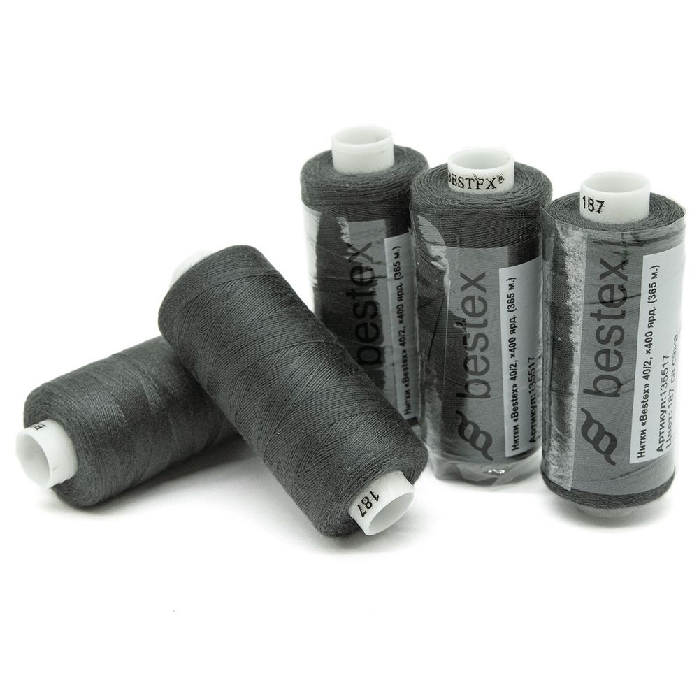 Нитки швейные бытовые Bestex 40/2, 365 м (400 ярд) / 10 кат., 187 графитовый