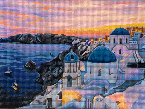 Алмазная (кристальная) мозаика Фрея ALPD-150, на подрамнике Закат на Санторини, 40х30 см