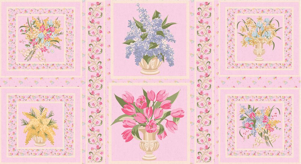 Ткань для пэчворка Peppy Весенний этюд, рулон 112 см / 5 метров, ВЭ-03 Панель розовый, Peppy