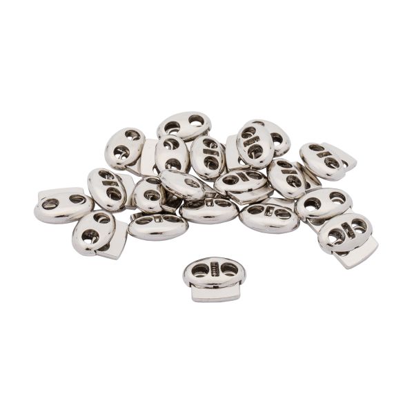 Фиксатор (зажим) для шнура металл плоский 2 отв. 17х15.5 мм, ⌀4,5 мм, металл (никель), 20 шт