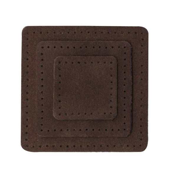 Набор заплаток пришивных из замши, квадрат 4см, 6см и 8см, с перфорацией, 3 шт, 100% кожа (21 темно-коричневый), 59402