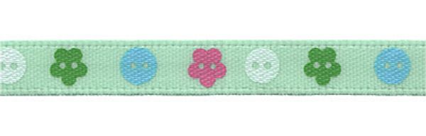 Лента атласная с рисунком 6.0 мм / 22.8±1 метра, B2/063 пуговки/св.св.зеленый, Gamma ALP-064