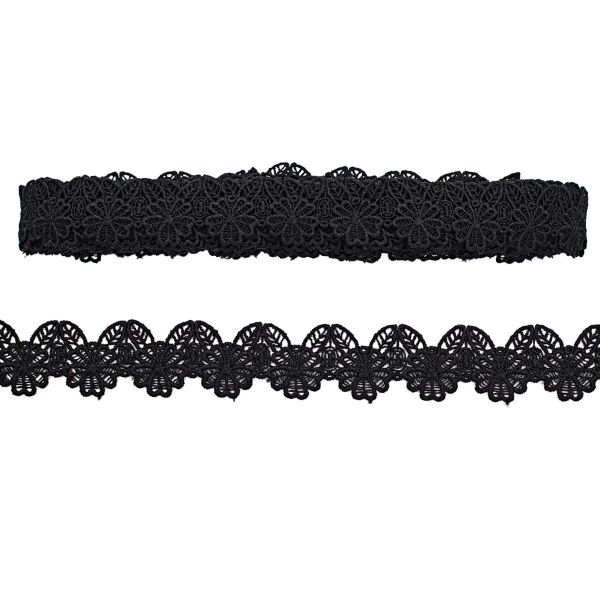 Кружево гипюр (плетёное) 30 мм / 13.72 метра, матовое, черный, LA-018