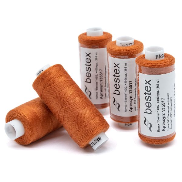 Нитки швейные бытовые Bestex 40/2, 365 м (400 ярд) / 10 кат., 021 медно-рыжий