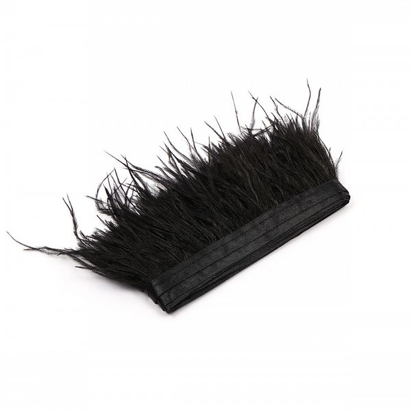 Перья на ленте декоративные Страус FBY-08-100 8см черный уп.2м