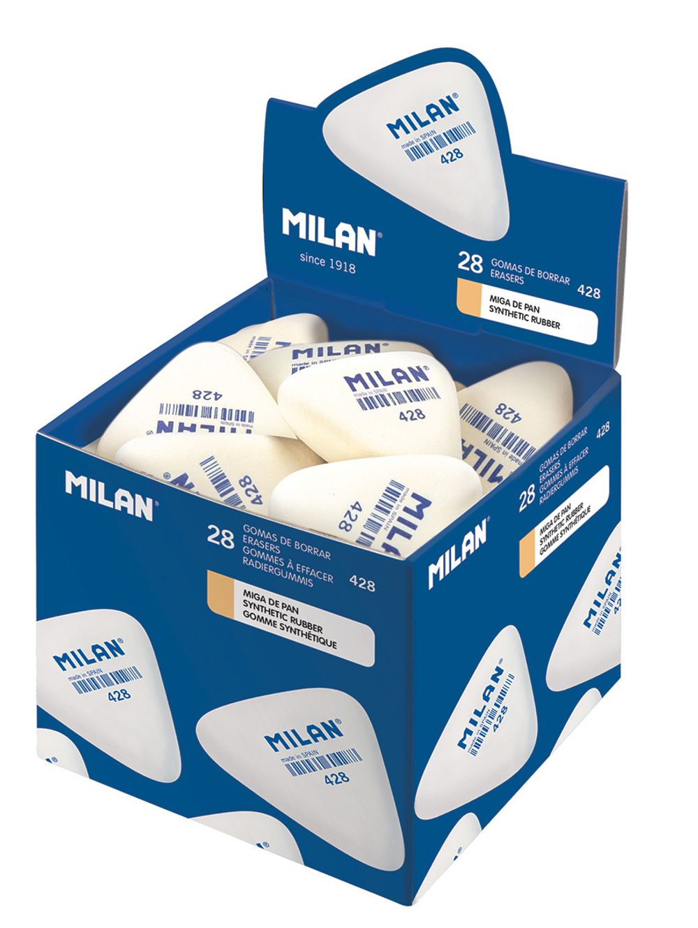 Ластик 428 треугольный 5.1х4.6х1.3 см, 28 шт, белый CMM428, Milan