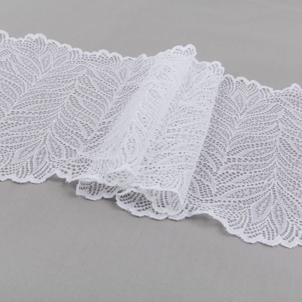 Кружево бельевое эластичное 200 мм / 3±0.2 метра, Турция, белый, Blitz