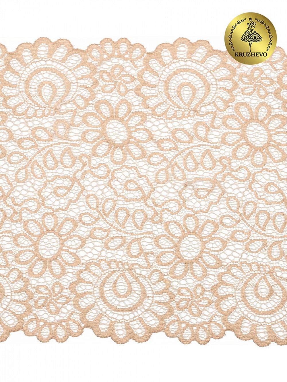 Кружево эластичное (стрейч) YSTL00839 205мм цв.126 бежевый, 25 м, Kruzhevo