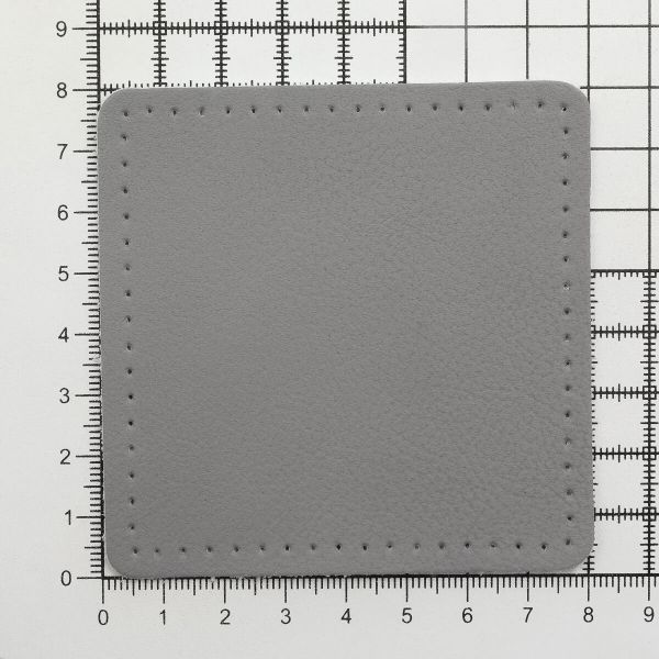 Заплатки пришивные из кожи, квадрат 8см с перфорацией, 2 шт, 100% кожа, 07 серый, 9122