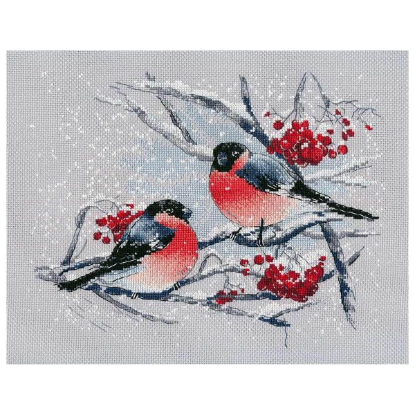 Набор для вышивания нитками Овен, На рябине снегири 20х25 см