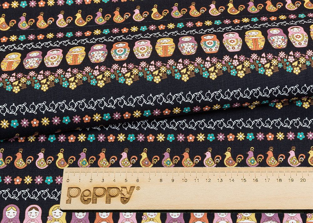 Ткань для пэчворка Peppy Крошки-матрешки, рулон 112 см / 5 метров, КМ-09 черный, Peppy