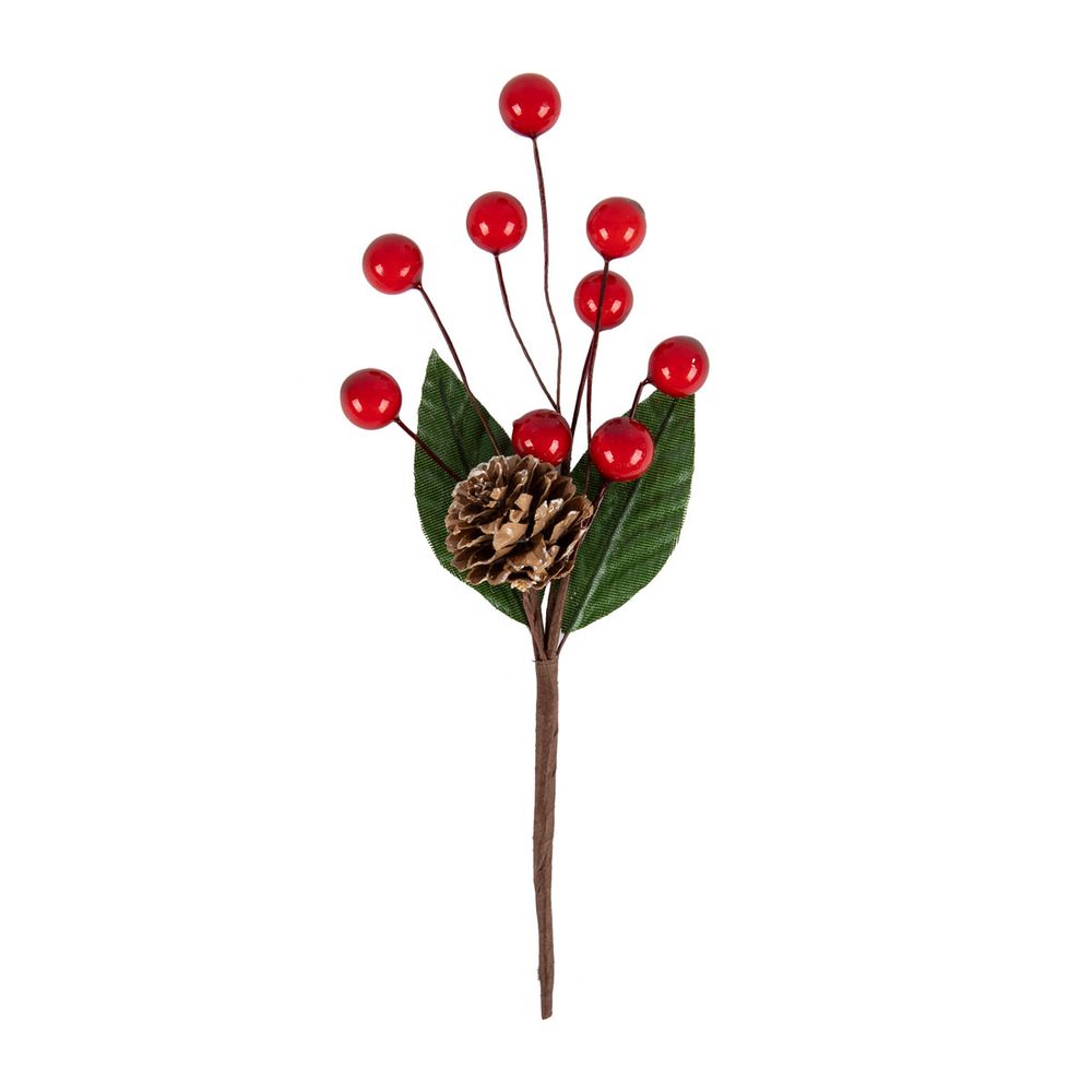Веточка декоративная с шишкой и ягодами 18 см, 3 шт, 01, Blumentag