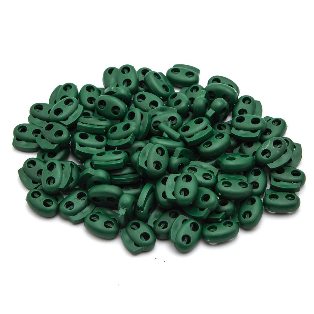 Фиксатор (зажим) для шнура пластик 2 отв., ⌀4.0 мм, 14х17 мм, овал малый ПП, т.зеленый, 100 шт