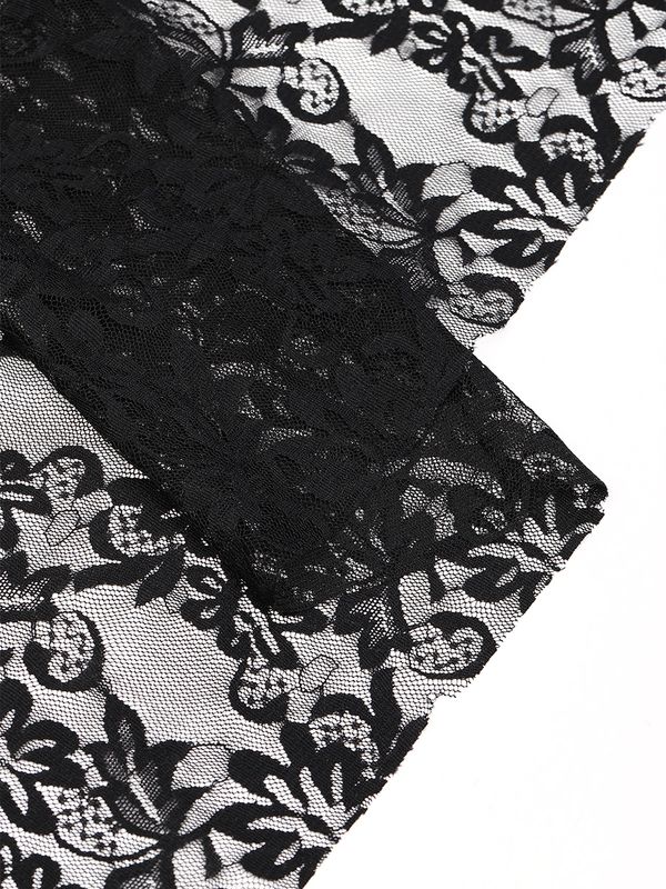 Ткань кружевная гипюр стрейч 100 г/м², ш.150см, арт.G039 цв.черный, уп.1м