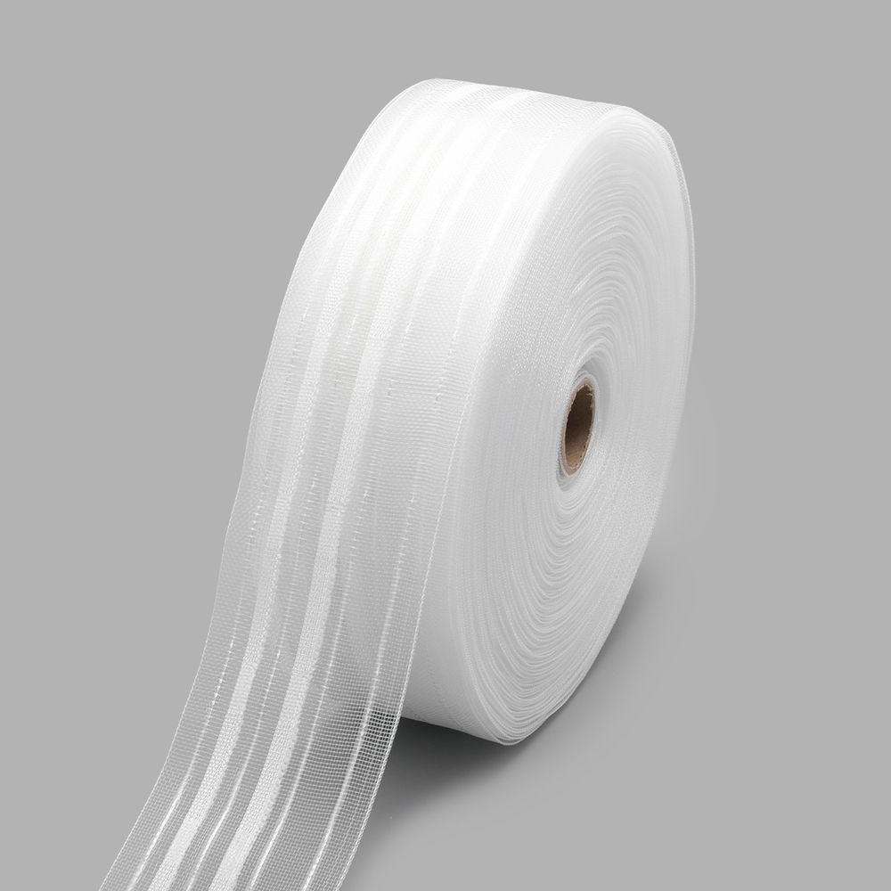 Лента (тесьма) шторная: сборка параллельная (1:2) 60 мм / 50 метров, органза