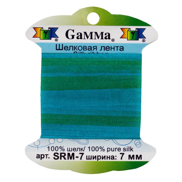 Лента (тесьма) шелковая 7.0 мм / 9.1±0.5 метров, M110 бирюзовый/зеленый, Gamma SRM-7