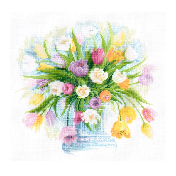 Набор для вышивания нитками Риолис, Акварельные тюльпаны, 30х30 см