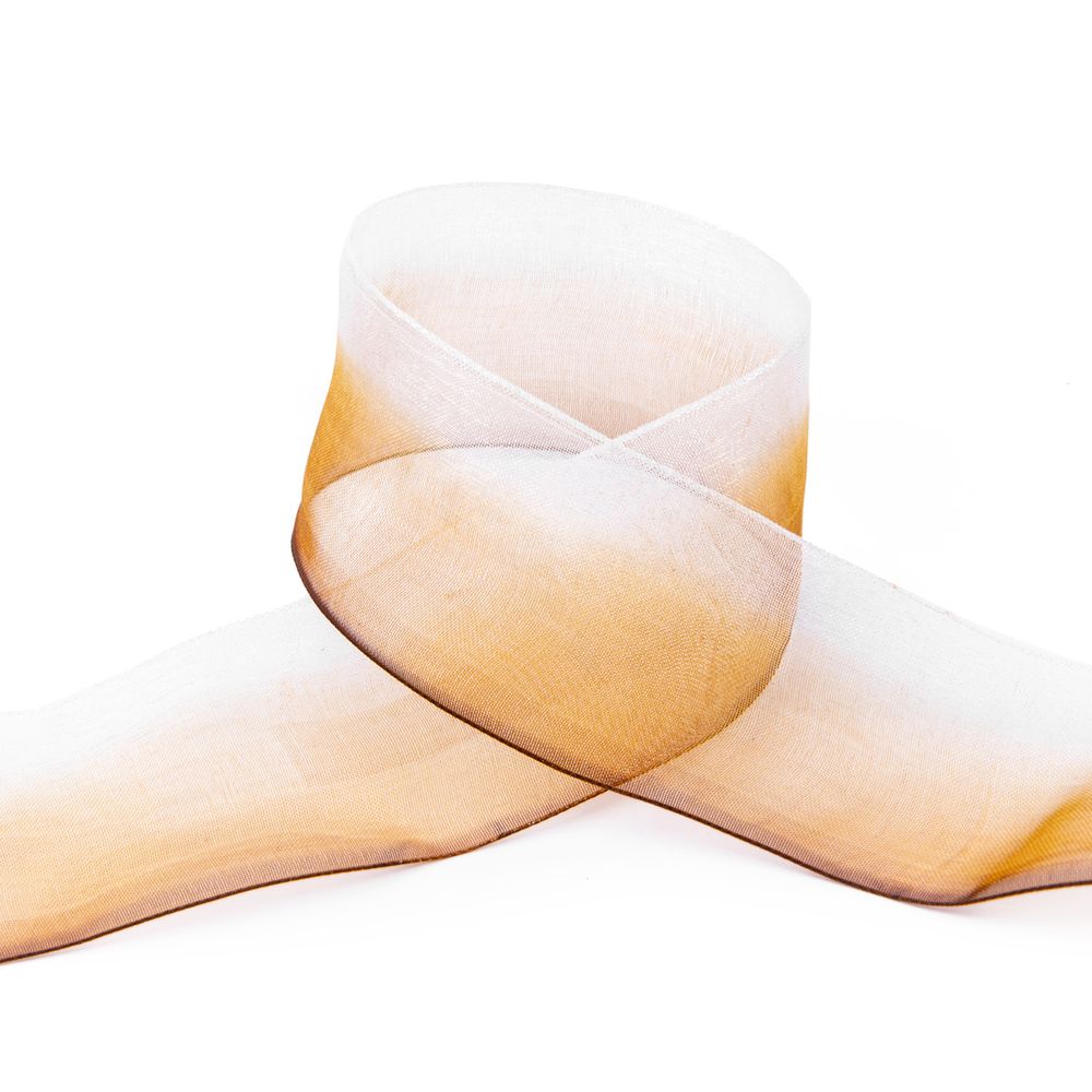 Лента капроновая (органза) двухцветная 38.0 мм / 22.5 метров, 001/102 белый/св.коричневый, Blitz ORP-38