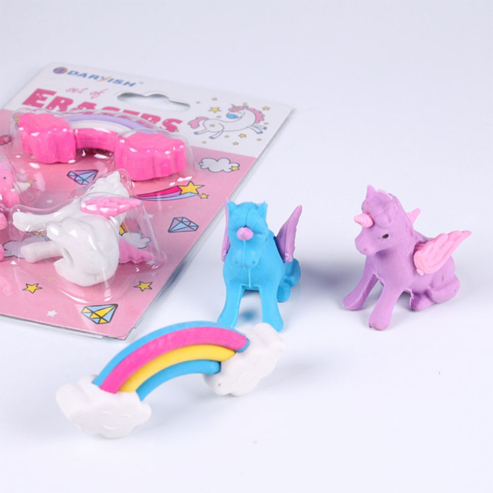 Набор ластиков 3 шт Единорожка, цвет сиренево-голубые, DV-12469