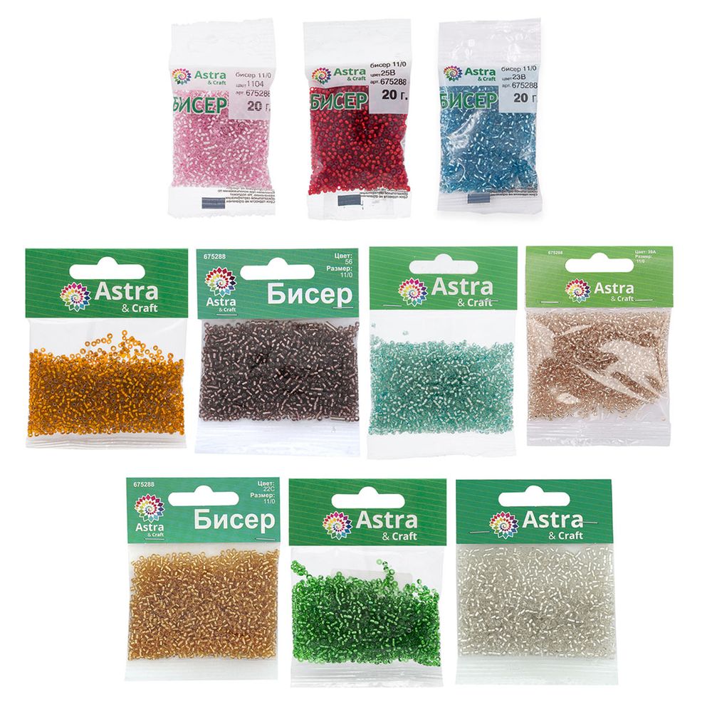 Набор бисера 11/0 ассорти №27 в тубе, 10 цветов, Astra&Craft