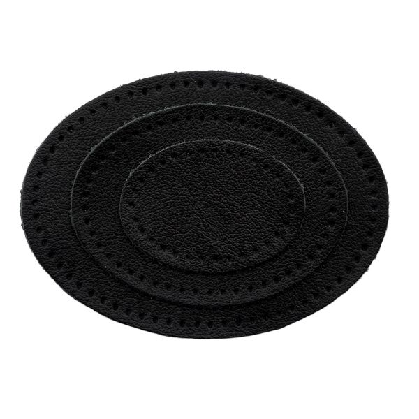 Набор заплаток пришивных из кожи, овал 4х5,5см, 6х8,2см, 8х10,9см, с перфорацией, 3 шт (01 черный), 9404