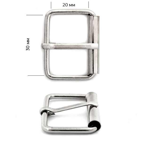 Пряжка ременная металл 30х20 мм, толщ. 3 мм, 100 шт, роликовая, цв. никель