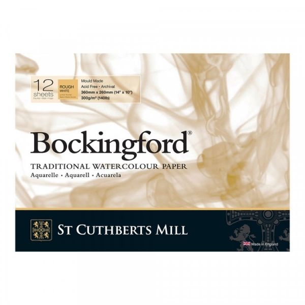 Альбом для акварели Bockingford Rough 300 г/м², 26х36 см, склейка с одной стороны 12 л, крупнозернистая, St. Cuthberts Mill T47430001011D