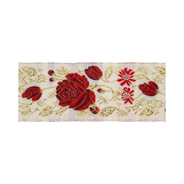 Лента (тесьма) жаккардовая 35.0 мм / 10±0.5 метров, белый/красный, Gamma TRJ-34