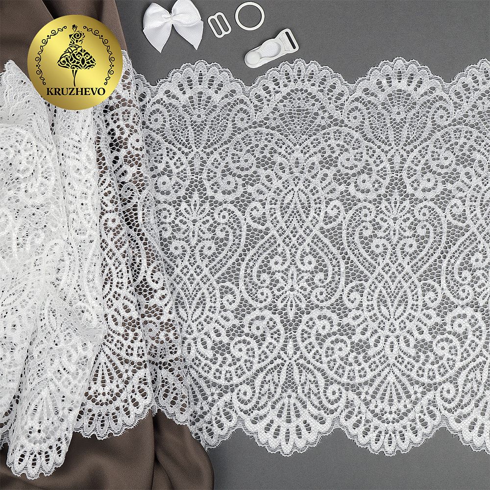 Кружево бельевое эластичное 240 мм / 25 м, 40992, цв.001 белый, Kruzhevo