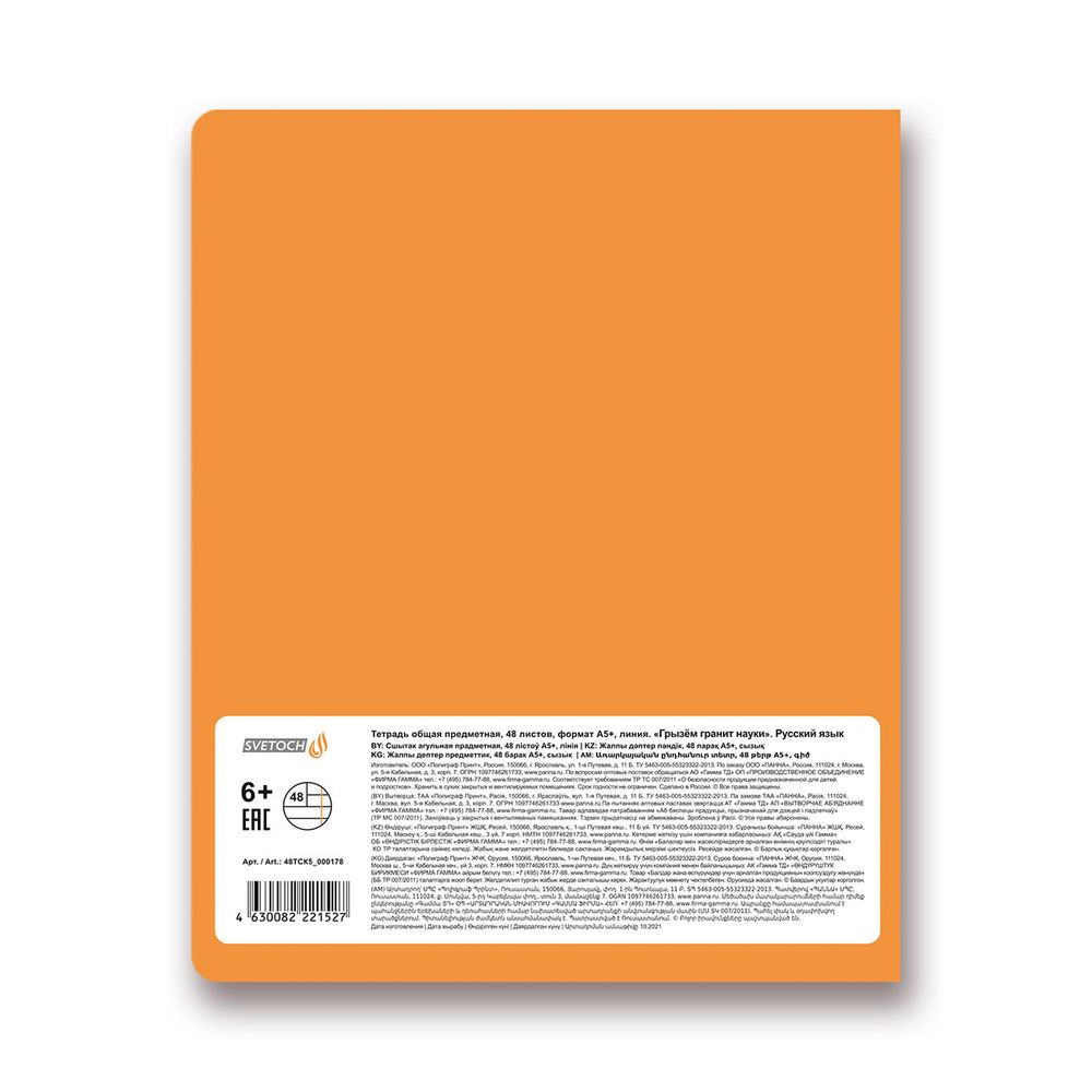 Тетрадь предметная Грызем гранит науки A5+ 48 л. на скобе, 10 шт, линия, Русский язык 48ТСК5 000178, Светоч