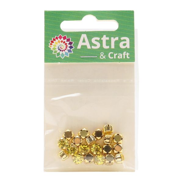 Хрустальные стразы в цапах круглые (золото) цитрин 6х6 мм, 20 шт/упак. Astra&Craft, ЗЦ017НН66