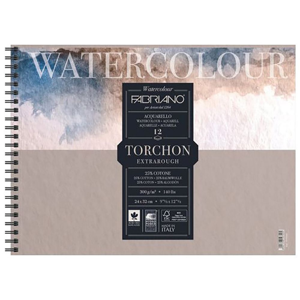 Альбом для акварели Watercolour Studio Torchon 300 г/м², A4+ 32х24 см, на спирали 12 л, крупнозернистая, Fabriano, 19100281